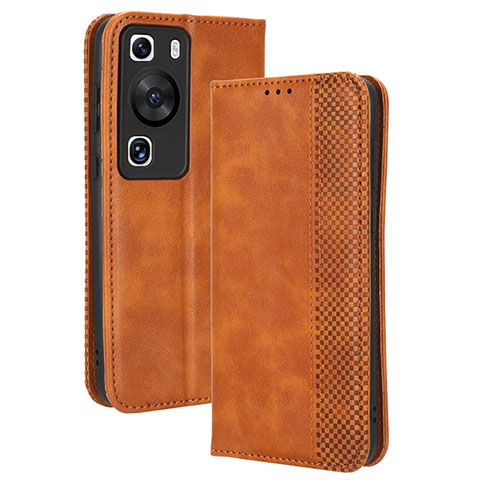 Coque Portefeuille Livre Cuir Etui Clapet BY4 pour Huawei P60 Marron