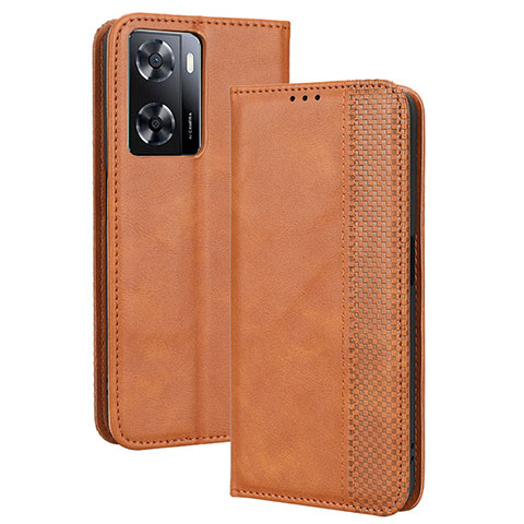 Coque Portefeuille Livre Cuir Etui Clapet BY4 pour Oppo A57s Marron