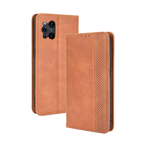 Coque Portefeuille Livre Cuir Etui Clapet BY4 pour Oppo Find X3 5G Marron