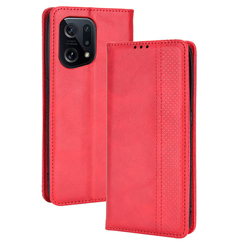 Coque Portefeuille Livre Cuir Etui Clapet BY4 pour Oppo Find X5 5G Rouge