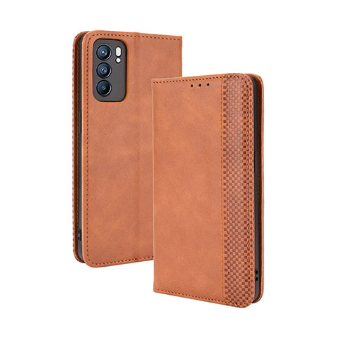 Coque Portefeuille Livre Cuir Etui Clapet BY4 pour Oppo Reno6 5G Marron