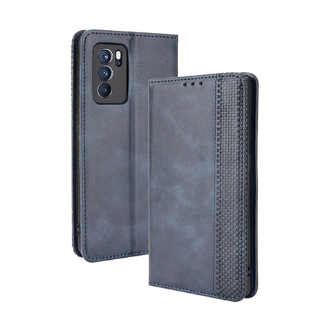 Coque Portefeuille Livre Cuir Etui Clapet BY4 pour Oppo Reno6 Pro 5G India Bleu