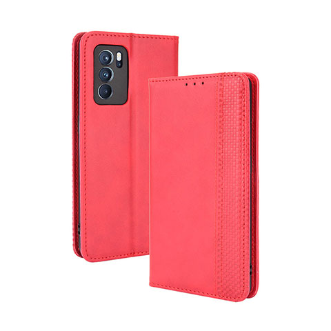 Coque Portefeuille Livre Cuir Etui Clapet BY4 pour Oppo Reno6 Pro 5G India Rouge