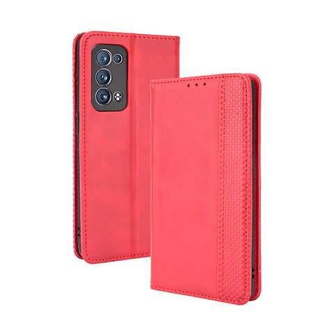 Coque Portefeuille Livre Cuir Etui Clapet BY4 pour Oppo Reno6 Pro+ Plus 5G Rouge