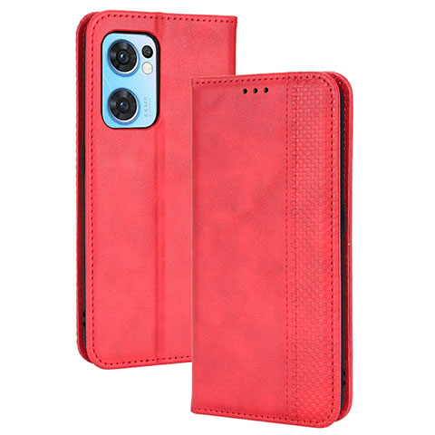 Coque Portefeuille Livre Cuir Etui Clapet BY4 pour Oppo Reno7 5G Rouge