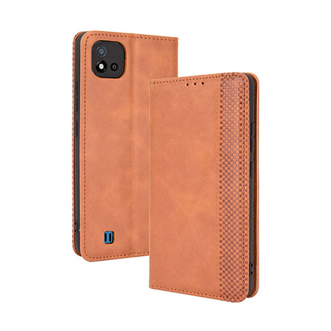 Coque Portefeuille Livre Cuir Etui Clapet BY4 pour Realme C20A Marron