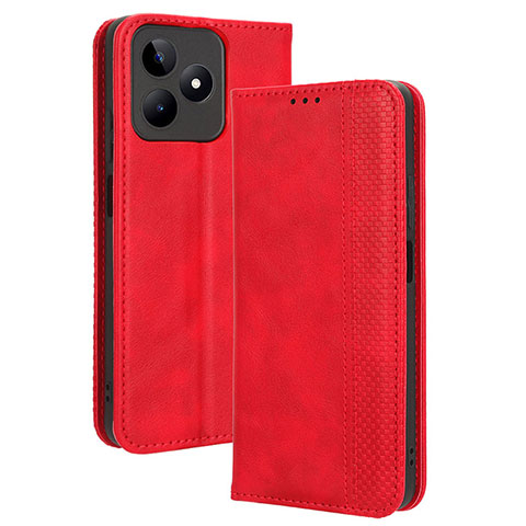 Coque Portefeuille Livre Cuir Etui Clapet BY4 pour Realme C53 India Rouge