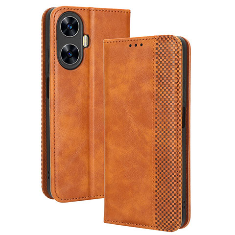 Coque Portefeuille Livre Cuir Etui Clapet BY4 pour Realme Narzo N55 Marron