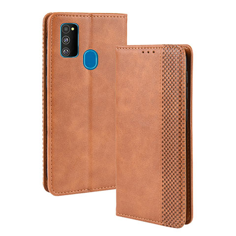 Coque Portefeuille Livre Cuir Etui Clapet BY4 pour Samsung Galaxy M21 Marron