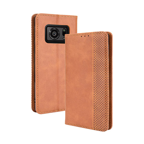 Coque Portefeuille Livre Cuir Etui Clapet BY4 pour Sharp Aquos R6 Marron