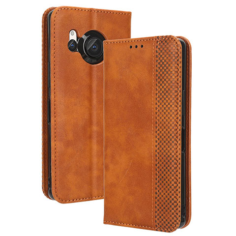 Coque Portefeuille Livre Cuir Etui Clapet BY4 pour Sharp Aquos R8 Marron