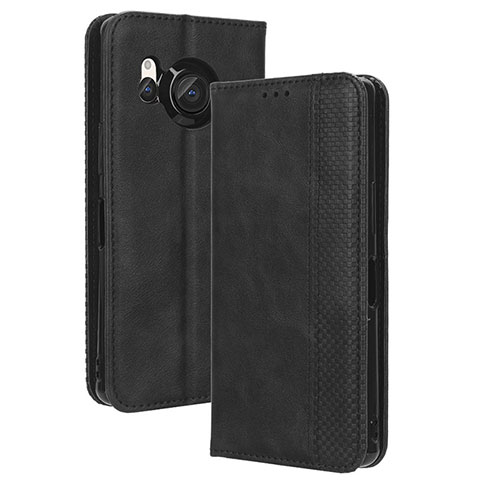 Coque Portefeuille Livre Cuir Etui Clapet BY4 pour Sharp Aquos R8 Noir