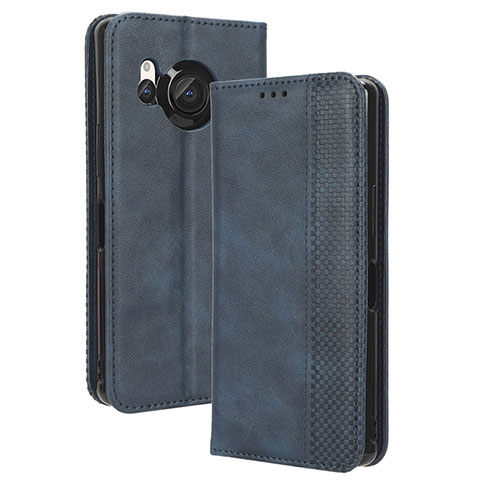 Coque Portefeuille Livre Cuir Etui Clapet BY4 pour Sharp Aquos R8s Bleu