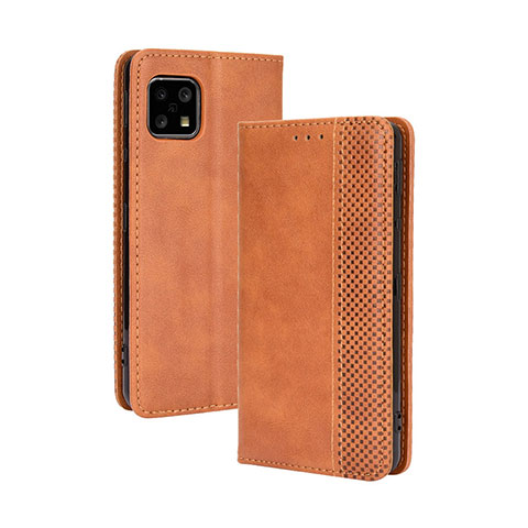 Coque Portefeuille Livre Cuir Etui Clapet BY4 pour Sharp Aquos Sense4 Marron