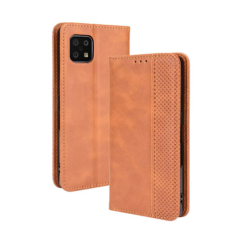 Coque Portefeuille Livre Cuir Etui Clapet BY4 pour Sharp Aquos Sense6 Marron