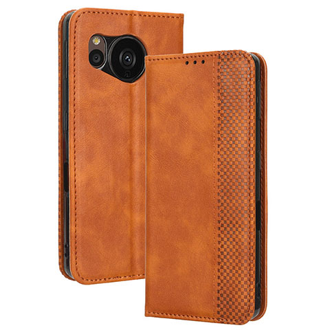 Coque Portefeuille Livre Cuir Etui Clapet BY4 pour Sharp Aquos Sense7 Marron