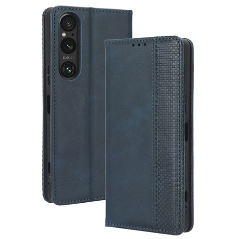 Coque Portefeuille Livre Cuir Etui Clapet BY4 pour Sony Xperia 1 V Bleu