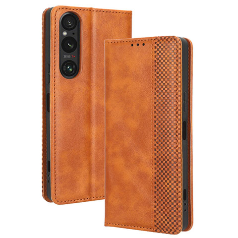 Coque Portefeuille Livre Cuir Etui Clapet BY4 pour Sony Xperia 1 V Marron