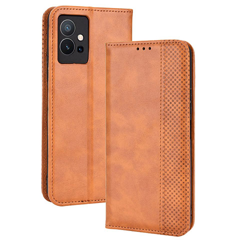 Coque Portefeuille Livre Cuir Etui Clapet BY4 pour Vivo iQOO Z6 5G Marron