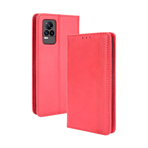 Coque Portefeuille Livre Cuir Etui Clapet BY4 pour Vivo V21e 4G Rouge