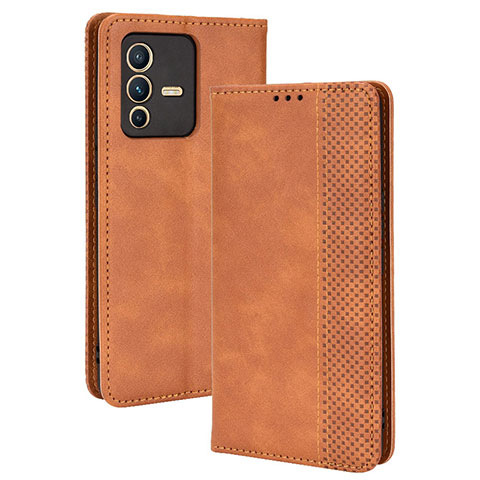 Coque Portefeuille Livre Cuir Etui Clapet BY4 pour Vivo V23 5G Marron