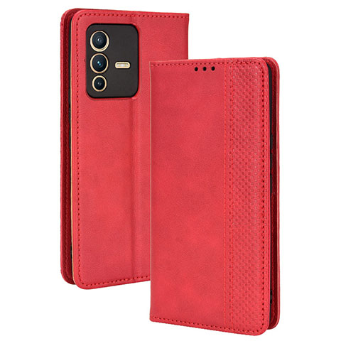 Coque Portefeuille Livre Cuir Etui Clapet BY4 pour Vivo V23 5G Rouge