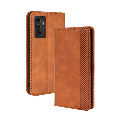 Coque Portefeuille Livre Cuir Etui Clapet BY4 pour Vivo V23e 5G Marron