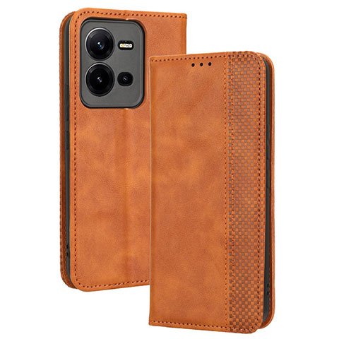 Coque Portefeuille Livre Cuir Etui Clapet BY4 pour Vivo V25 5G Marron