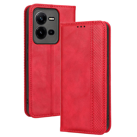 Coque Portefeuille Livre Cuir Etui Clapet BY4 pour Vivo V25 5G Rouge