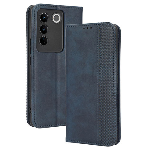 Coque Portefeuille Livre Cuir Etui Clapet BY4 pour Vivo V27 5G Bleu