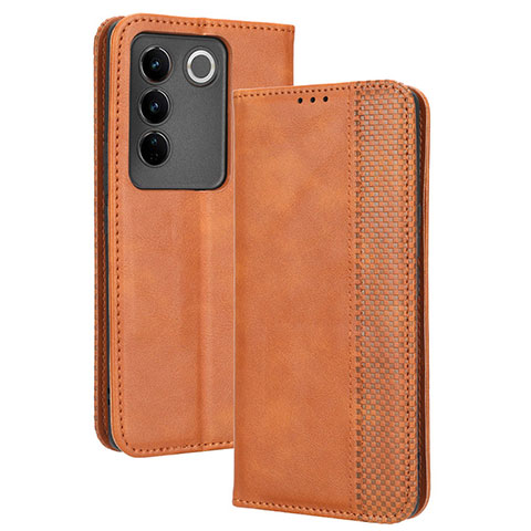 Coque Portefeuille Livre Cuir Etui Clapet BY4 pour Vivo V27 5G Marron