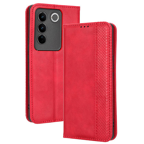 Coque Portefeuille Livre Cuir Etui Clapet BY4 pour Vivo V27 Pro 5G Rouge