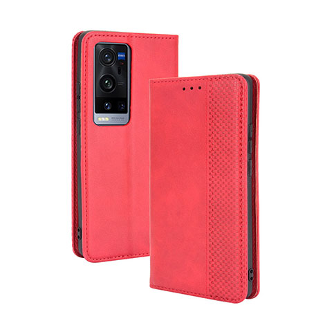 Coque Portefeuille Livre Cuir Etui Clapet BY4 pour Vivo X60 Pro+ Plus 5G Rouge