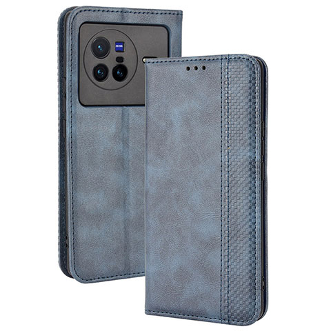 Coque Portefeuille Livre Cuir Etui Clapet BY4 pour Vivo X80 5G Bleu