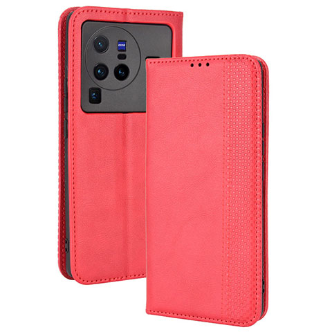 Coque Portefeuille Livre Cuir Etui Clapet BY4 pour Vivo X80 Pro 5G Rouge