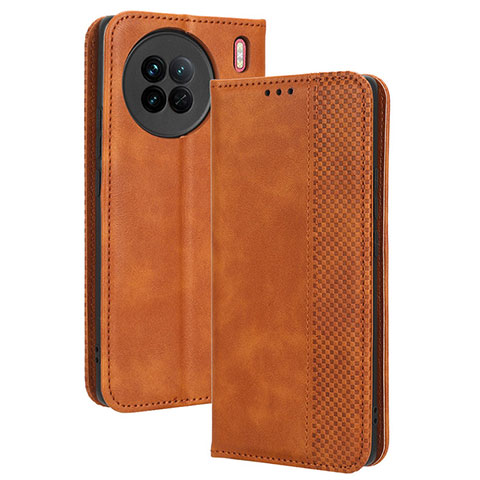 Coque Portefeuille Livre Cuir Etui Clapet BY4 pour Vivo X90 5G Marron