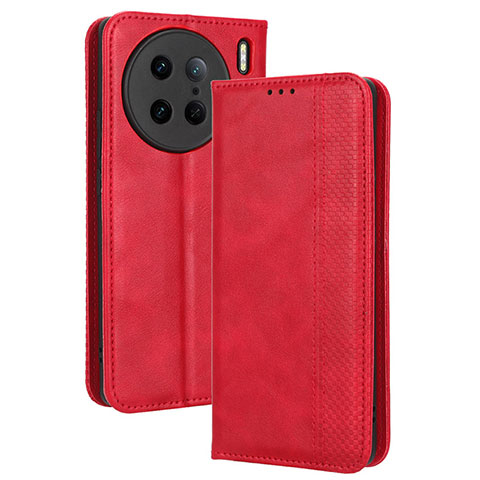 Coque Portefeuille Livre Cuir Etui Clapet BY4 pour Vivo X90 Pro 5G Rouge