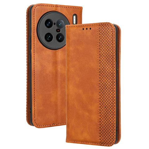 Coque Portefeuille Livre Cuir Etui Clapet BY4 pour Vivo X90 Pro+ Plus 5G Marron