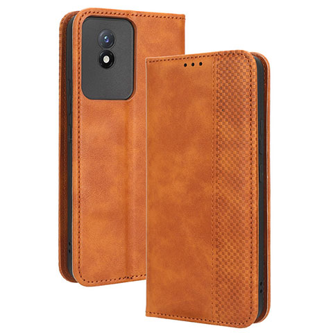 Coque Portefeuille Livre Cuir Etui Clapet BY4 pour Vivo Y02 Marron