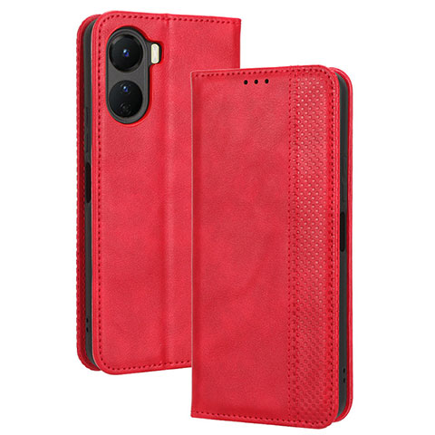 Coque Portefeuille Livre Cuir Etui Clapet BY4 pour Vivo Y16 Rouge