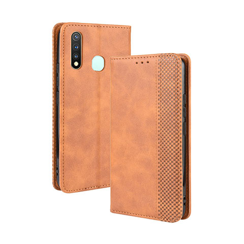 Coque Portefeuille Livre Cuir Etui Clapet BY4 pour Vivo Y19 Marron