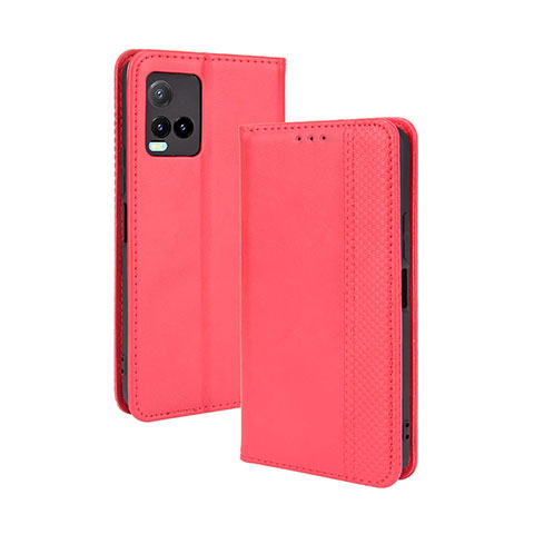 Coque Portefeuille Livre Cuir Etui Clapet BY4 pour Vivo Y21a Rouge