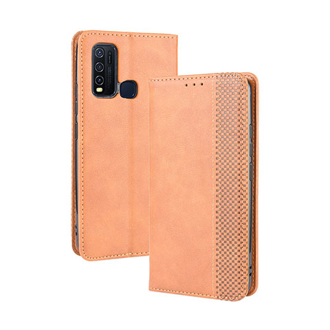 Coque Portefeuille Livre Cuir Etui Clapet BY4 pour Vivo Y50 Marron