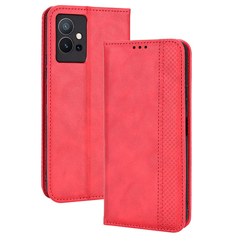 Coque Portefeuille Livre Cuir Etui Clapet BY4 pour Vivo Y52t 5G Rouge