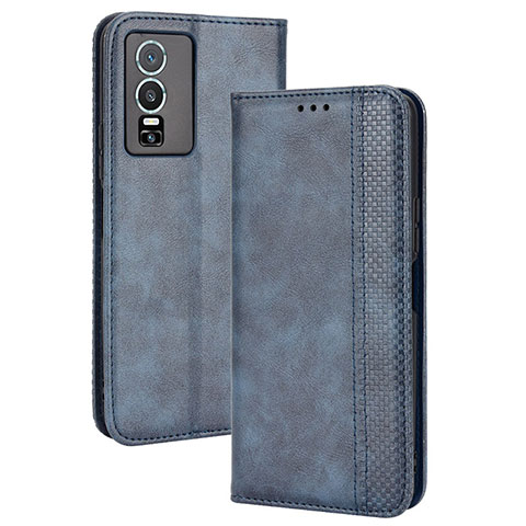 Coque Portefeuille Livre Cuir Etui Clapet BY4 pour Vivo Y76 5G Bleu