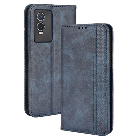 Coque Portefeuille Livre Cuir Etui Clapet BY4 pour Vivo Y76s 5G Bleu