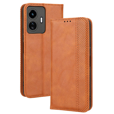 Coque Portefeuille Livre Cuir Etui Clapet BY4 pour Vivo Y77 5G Marron