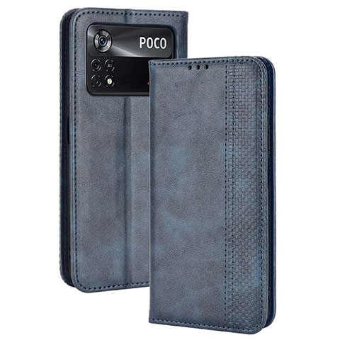 Coque Portefeuille Livre Cuir Etui Clapet BY4 pour Xiaomi Poco M4 Pro 4G Bleu