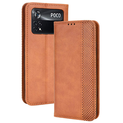 Coque Portefeuille Livre Cuir Etui Clapet BY4 pour Xiaomi Poco M4 Pro 4G Marron