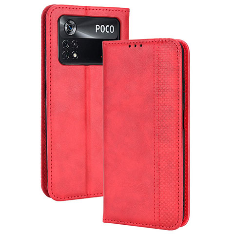 Coque Portefeuille Livre Cuir Etui Clapet BY4 pour Xiaomi Poco M4 Pro 4G Rouge